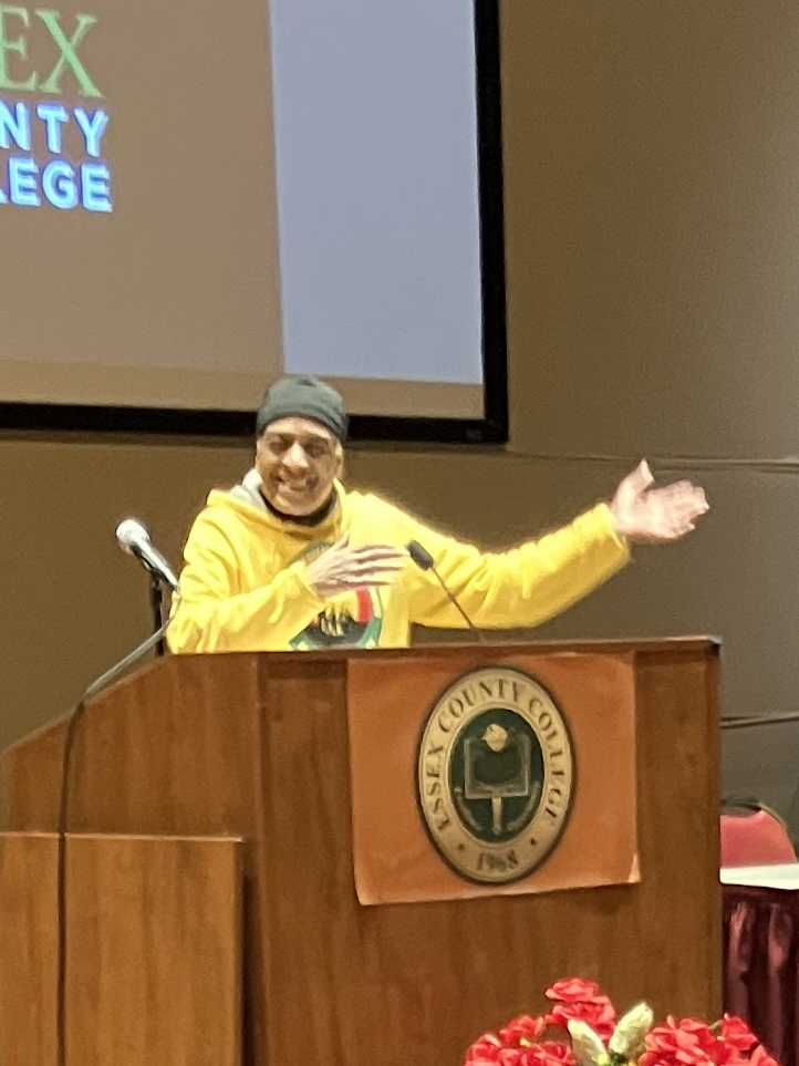 People’s Organization for Progress member speaks at the MLK March of Resistance rally in Newark, N.J., on Jan.18, 2025.
