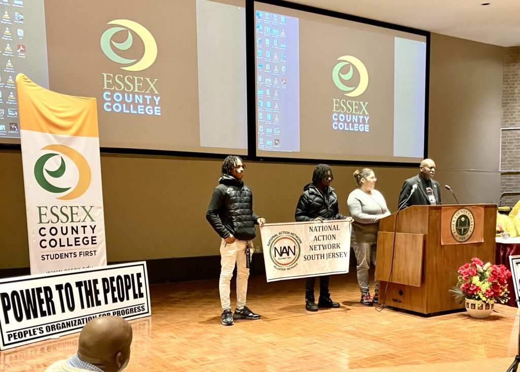 Speakers from the National Action Network South Jersey at indoor rally at Essex County College in conjunction with the Newark, N.J. MLK March of Resistance on Jan. 18, 2025.