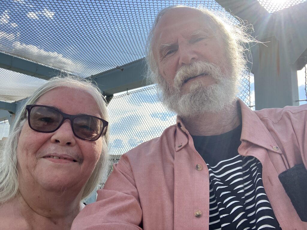 Sally and Kevin on the Route 4 overpass.